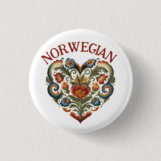 Norwegian Rosemaling Folk Art Heart  Button