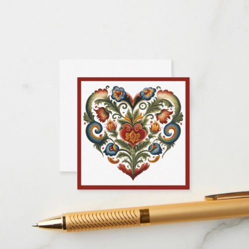 Norwegian Rosemaling Folk Art Heart  Enclosure Card