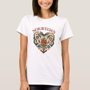 Norwegian Rosemaling Folk Art Heart Hoodie T-Shirt