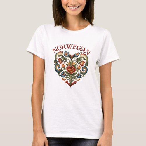 Norwegian Rosemaling Folk Art Heart Hoodie T_Shirt