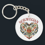 Norwegian Rosemaling Folk Art Heart  Keychain<br><div class="desc">This keychain features a Norwegian Rosemaling style Folk Art Heart design. Above the heart is says Norwegian in curved red letters. Colors include red,  blue,  green and golden yellow.</div>