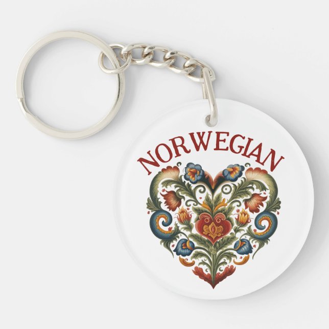 Norwegian Rosemaling Folk Art Heart  Keychain (Front)