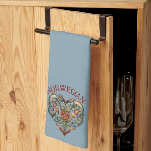 Norwegian Rosemaling Folk Art Heart  Kitchen Towel