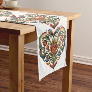 Norwegian Rosemaling Folk Art Heart Long Table Runner