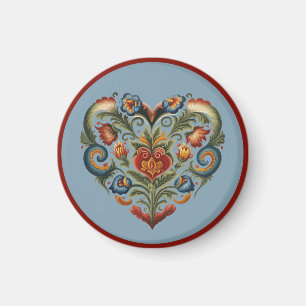 Norwegian Rosemaling Folk Art Heart Magnet