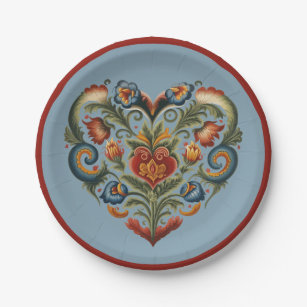 Norwegian Rosemaling Folk Art Heart Paper Plates