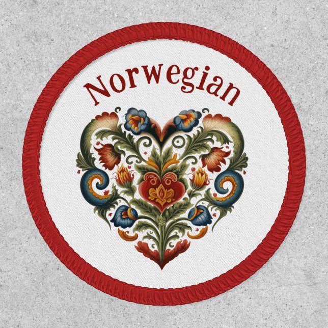 Norwegian Rosemaling Folk Art Heart  Patch (Front)