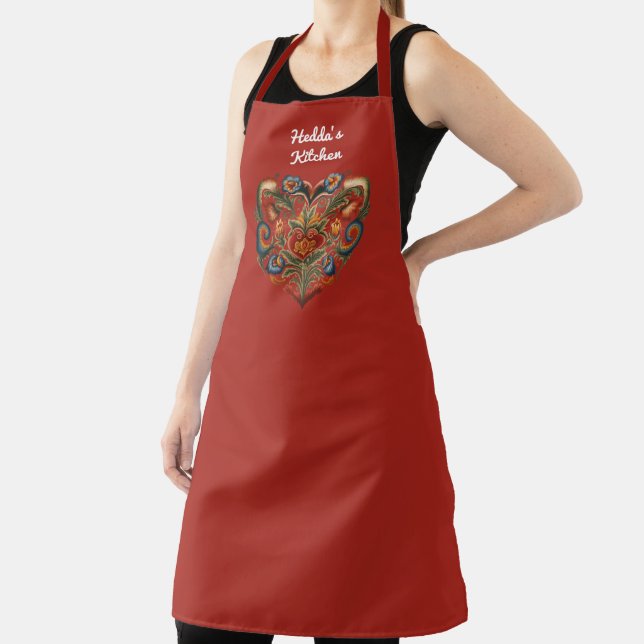 Norwegian Rosemaling Folk Art Heart Personalized Apron (Insitu)