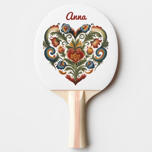 Norwegian Rosemaling Folk Art Heart Personalized  Ping Pong Paddle