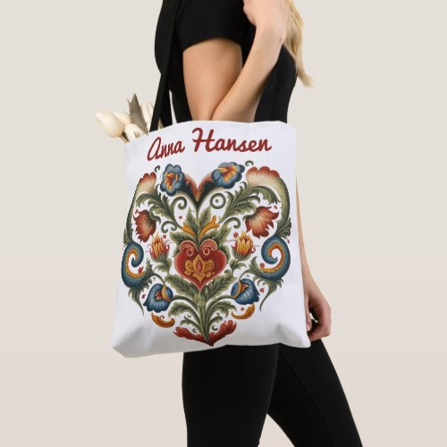 Norwegian Rosemaling Folk Art Heart Personalized T Tote Bag