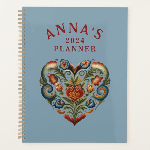 Norwegian Rosemaling Folk Art Heart  Planner