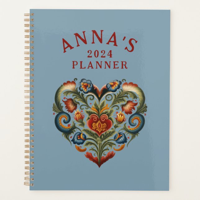 Norwegian Rosemaling Folk Art Heart  Planner (Front)