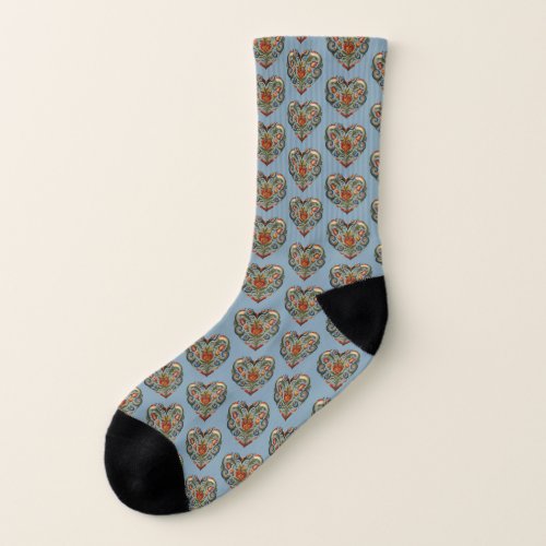 Norwegian Rosemaling Folk Art Heart  Socks