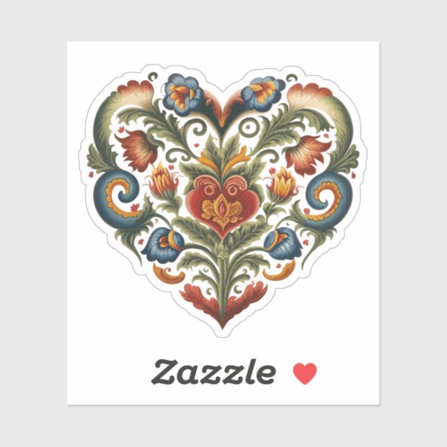 Norwegian Rosemaling Folk Art Heart Sticker (Sheet)