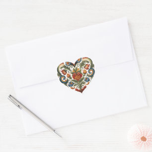 Norwegian Rosemaling Folk Art Heart Sticker