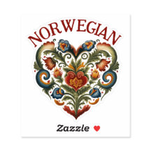 Norwegian Rosemaling Folk Art Heart  Sticker