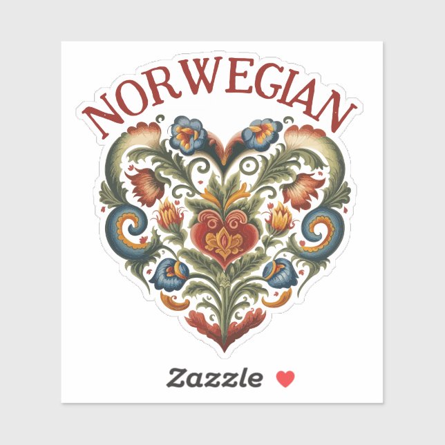 Norwegian Rosemaling Folk Art Heart  Sticker (Sheet)