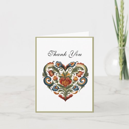 Norwegian Rosemaling Folk Art Heart  Thank you Card