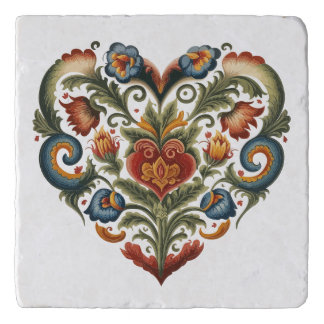 Norwegian Rosemaling Folk Art Heart Trivet