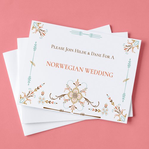 Norwegian Rosemaling Folk Art Wedding Invitations