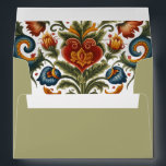 Norwegian Rosemaling Heart Envelope<br><div class="desc">This envelope design features a moss color on the front and back and a rosemaling pattern on the inside. You can personalize with your name and return address on the back flap.</div>