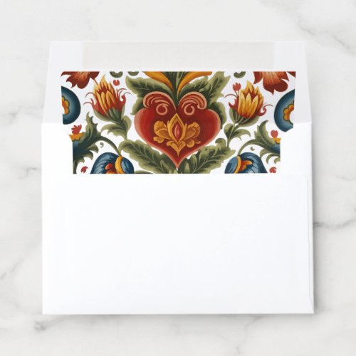 Norwegian Rosemaling Heart Envelope Liner