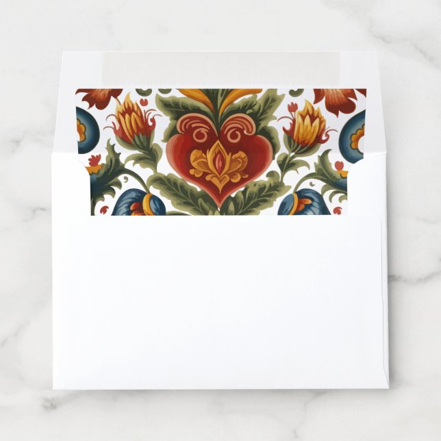 Norwegian Rosemaling Heart Envelope Liner (In Envelope)