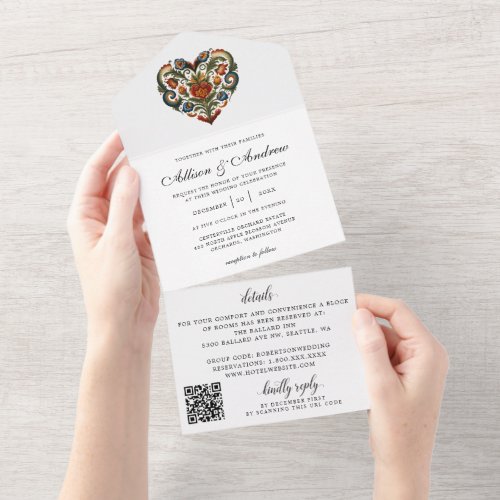 Norwegian Rosemaling Heart  Wedding Invitation