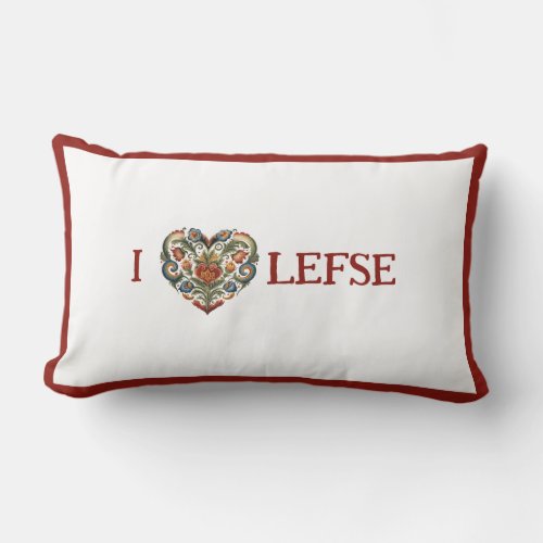 Norwegian Rosemaling I Heart Lefse   Lumbar Pillow