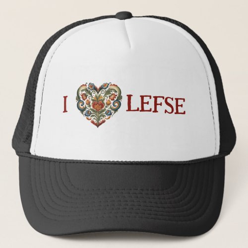 Norwegian Rosemaling I Heart Lefse  Trucker Hat
