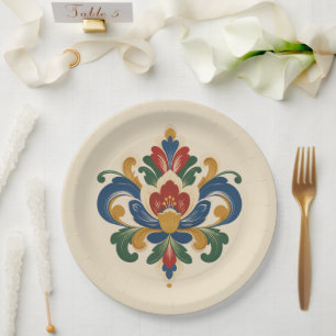 Norwegian Rosemaling Paper Plates