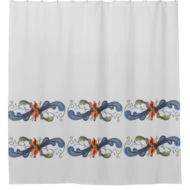 Norwegian Rosemaling Scandinavian Folk Art Scrolls Shower Curtain (Front)