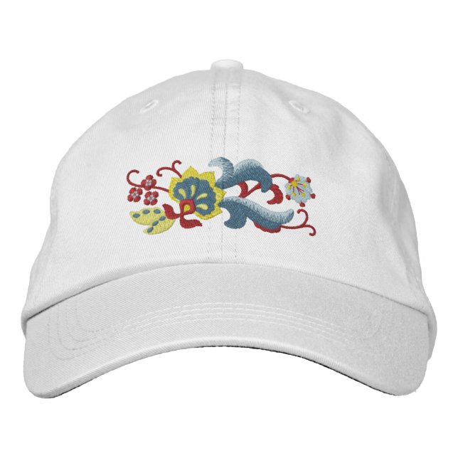 Norwegian Rosemaling Scroll Embroidered Baseball Cap (Front)
