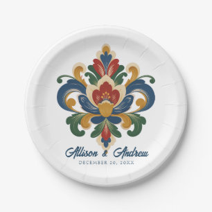 Norwegian Rosemaling Wedding Paper Plates
