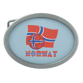 Norwegian Soccer Ball and Flag Oval Belt Buckle