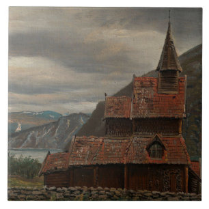 Norwegian Stave Church (by Knud Baade) Ceramic Tile