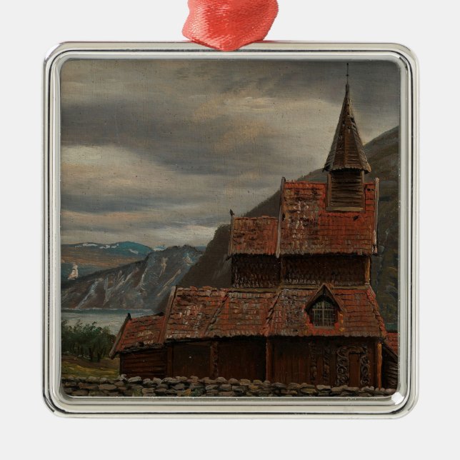 Norwegian Stave Church (by Knud Baade) Metal Ornament (Front)
