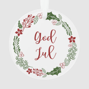 Norwegian & Swedish Merry Christmas Wreath God Jul Ornament