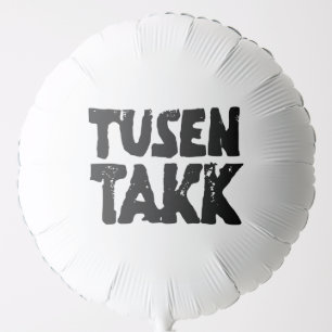 Norwegian "Thank You" Black and White Lino Cut Balloon