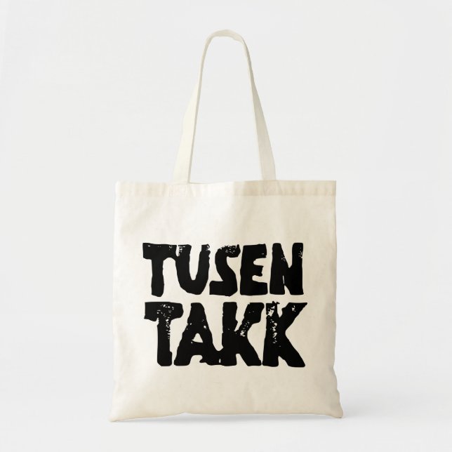 Norwegian "Thank You" Black and White Lino Cut Tote Bag (Front)