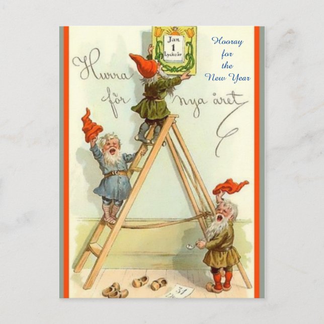 Norwegian Tomte New Year "Hurrah for Nya aret" Postcard (Front)