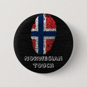 Norwegian touch fingerprint flag pinback button