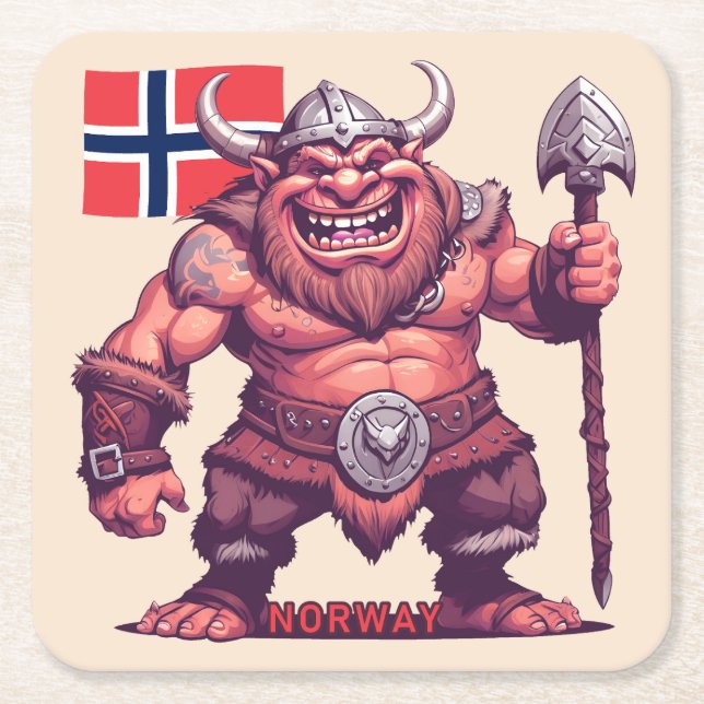 Norwegian Troll Square Paper Coaster (Front)