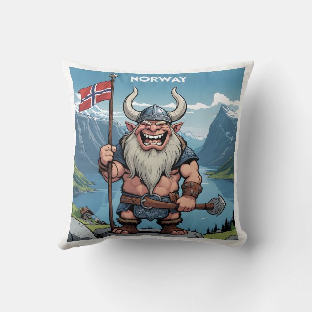 Norwegian Troll Throw Pillow (Back)