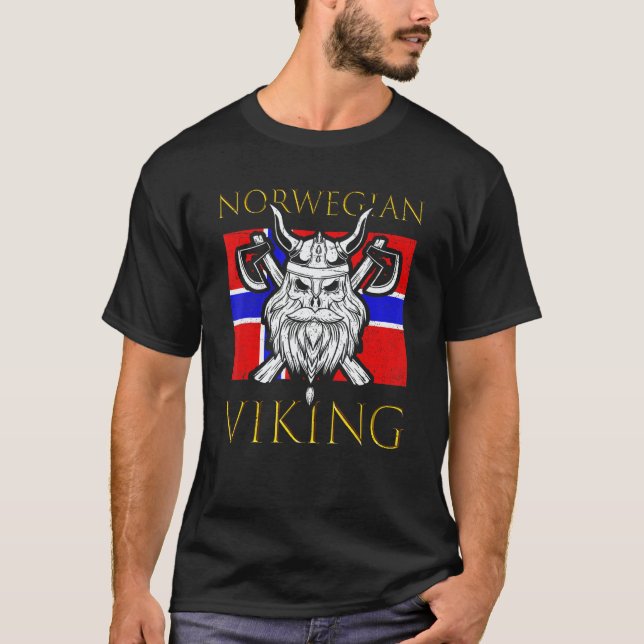 Norwegian Viking Scandinavia Norwegian Flag Proud  T-Shirt (Front)
