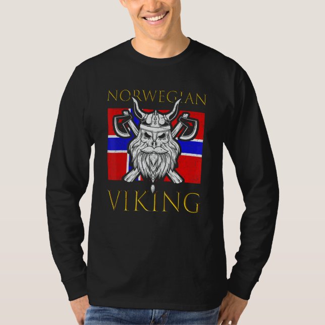 Norwegian Viking Scandinavia Norwegian Flag Proud  T-Shirt (Front)