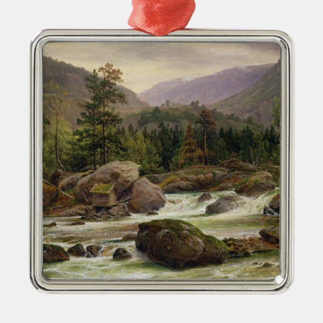 Norwegian Waterfall, 1840 Metal Ornament (Front)