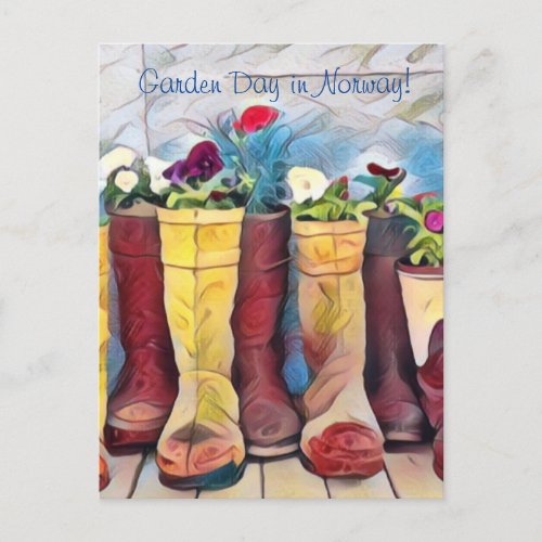 Norwegian Wellingtons filled with Flowers  Postcard