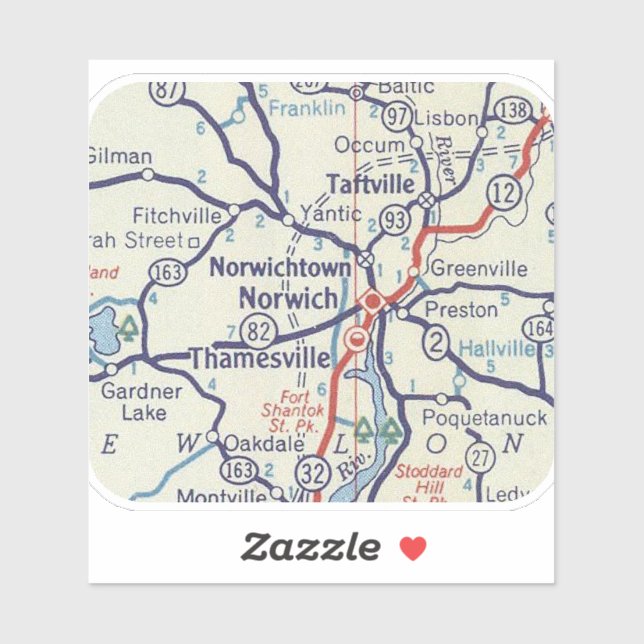 Norwich CT Classic Map Sticker (Sheet)