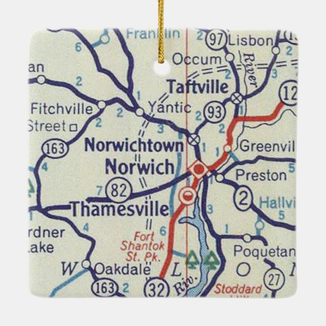 Norwich CT Vintage Map Ceramic Ornament (Back)